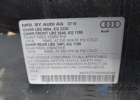 2017 Audi Q3 2.0T Premium z USA, uszkodzony, nr VIN WA1ECCFS3HR005346